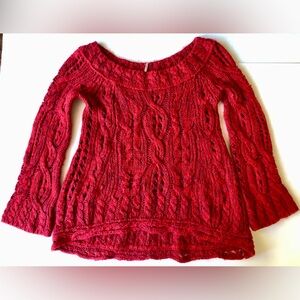 Free People Marled Orange Pullover Sweater Scoop Neck Long Sleeves Size Small